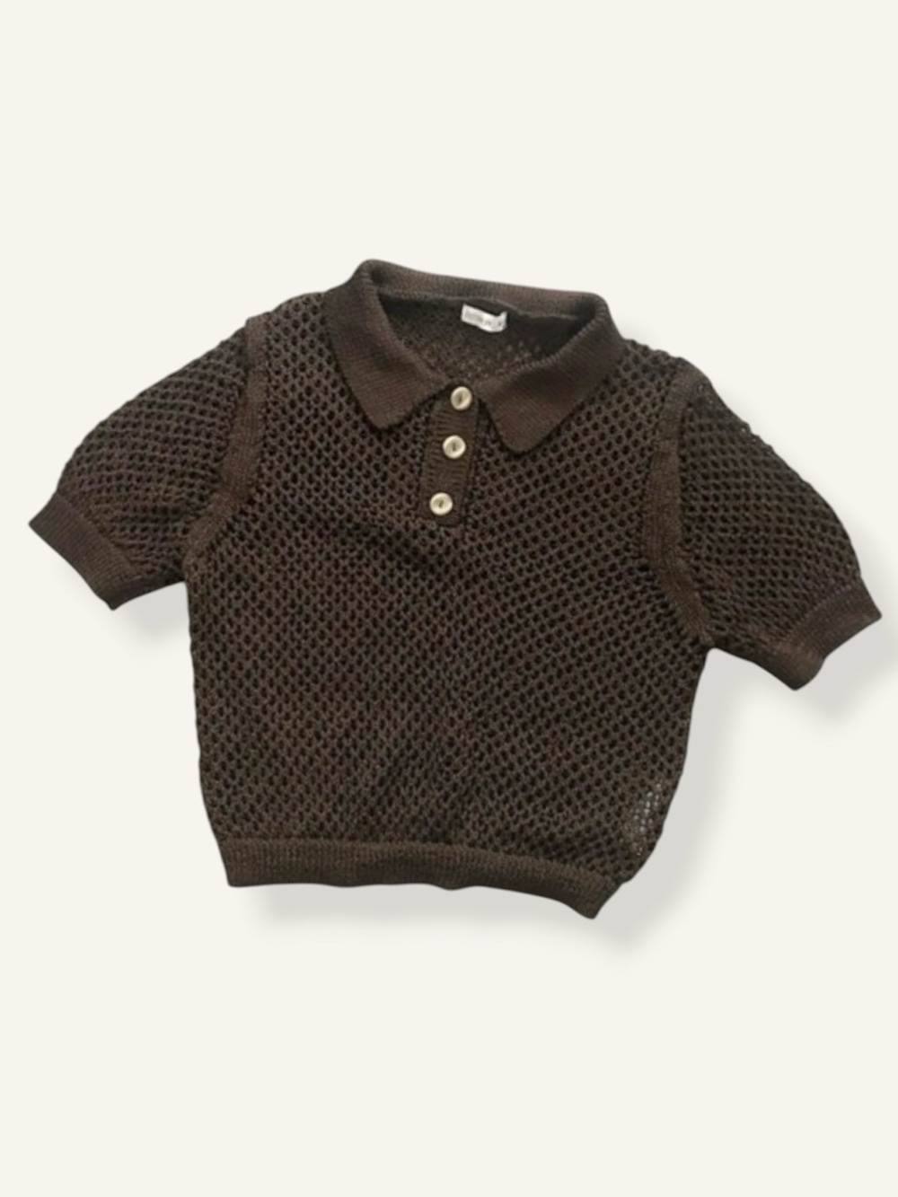 NWOT brown crochet netting slim polo top
